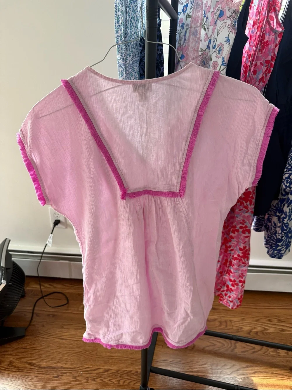 J. Crew Girls' Light Pink V-Neck Tassel Tunic with Hot Pink Trim